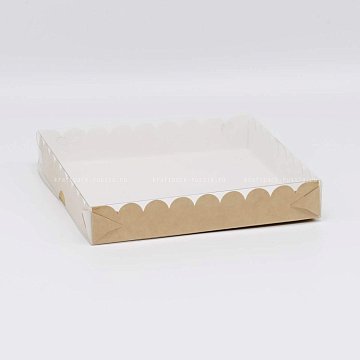 KRAFTPACK Коробка 18х18х3 см с прозрачной крышкой, крафт (2) 