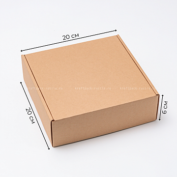 KRAFTPACK Коробка из микрогофрокартона 20х20х6 см, крафт (2)
