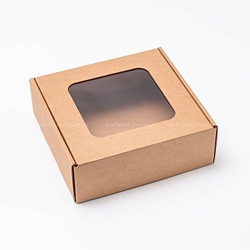 Коробка из микрогофрокартона 18,5х18,5х6,5 см, с окном, крафт (2)