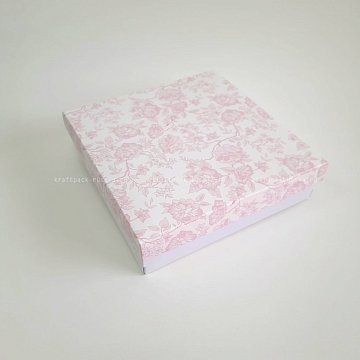 KRAFTPACK Крышка к коробке 21х21 см с двойным бортиком, Розовые цветы (2)