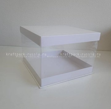 KRAFTPACK Коробка для торта с прозрачными стенками 22,5х22,5х21,5 см, белая (2)