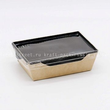 Контейнер с прозрачной крышкой 14х10х4,5 см, 400 мл чёрный/крафт - Opsalad 400 Black (3)