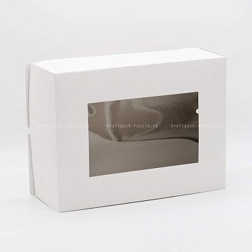 KRAFTPACK Коробка для торта из микрогофрокартона 40х30х14 см с окном, белая (2)