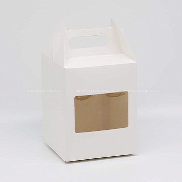 KRAFTPACK Коробка 16х16х20 см Домик, с маленьким окном, с ручками, белый (2)