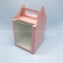 Коробка 16х16х20 см Домик, с большим окном, с ручками, розовый (2) 