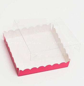 Коробка 15х15х3 см, с прозрачной крышкой, розовая
