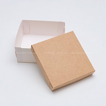 РАСПРОДАЖА KRAFTPACK Крышка к коробке 16х16 см с одинарным бортиком, крафт (Силаева 3) (2)